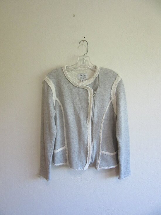 Lucky Brand Sweaters - Lucky Lotus Lucky Brand Gray Knit XL Raw Edges Long Sleeve Zip Sweater Jacket